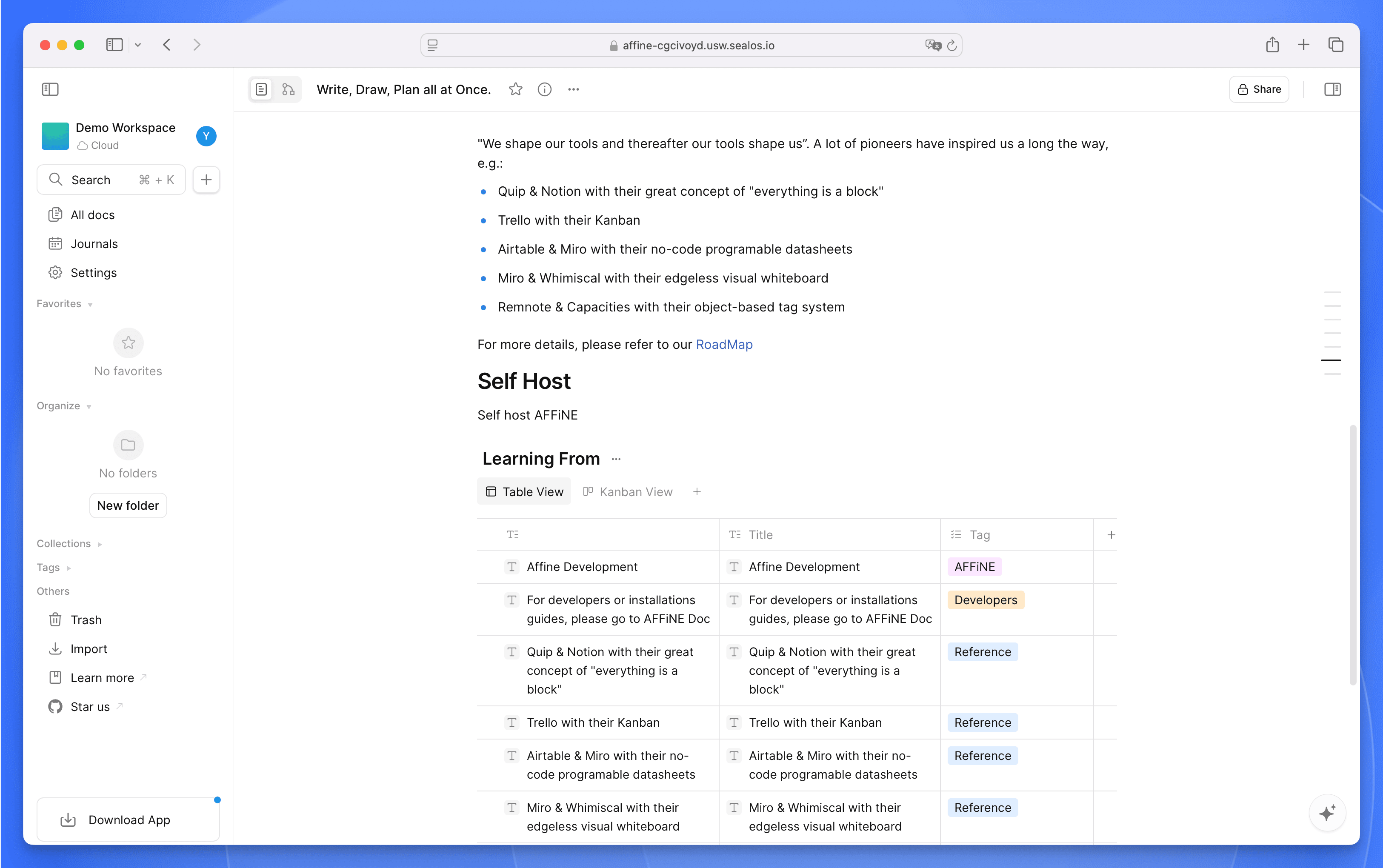 AFFINE Document Mode with rich text editing capabilities