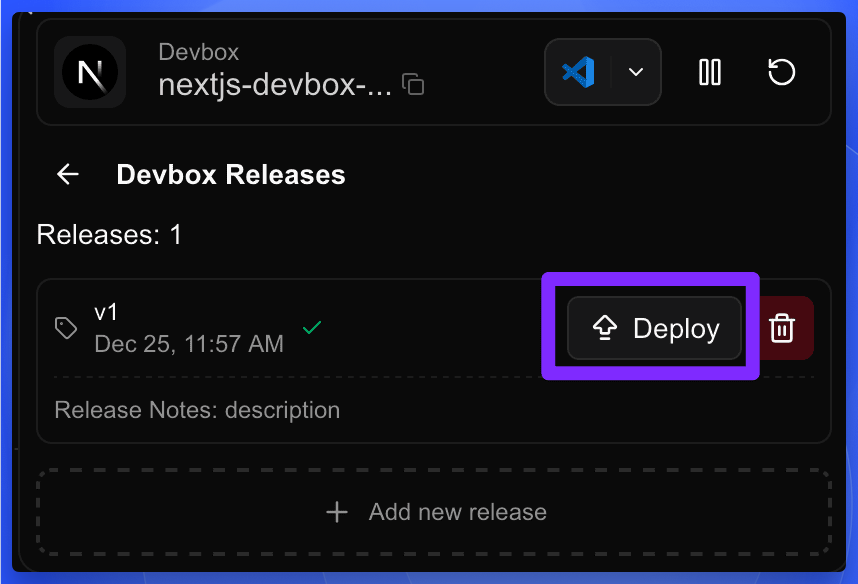 Deploy Button in Releases Panel
