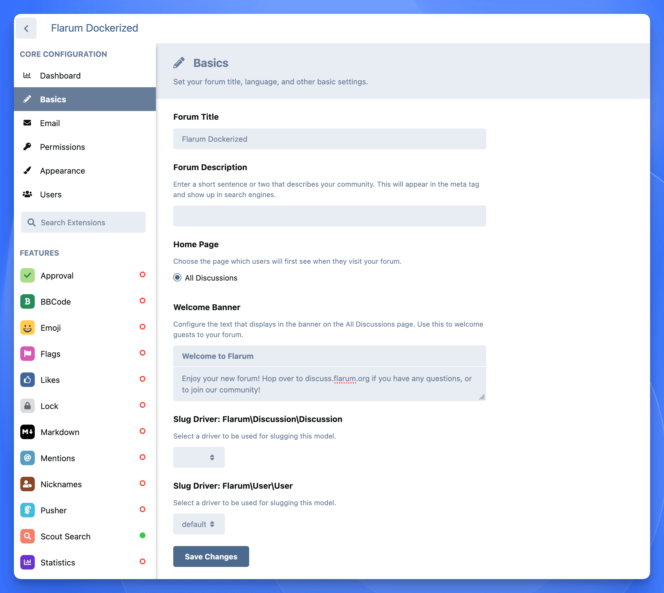 Flarum Basics Settings