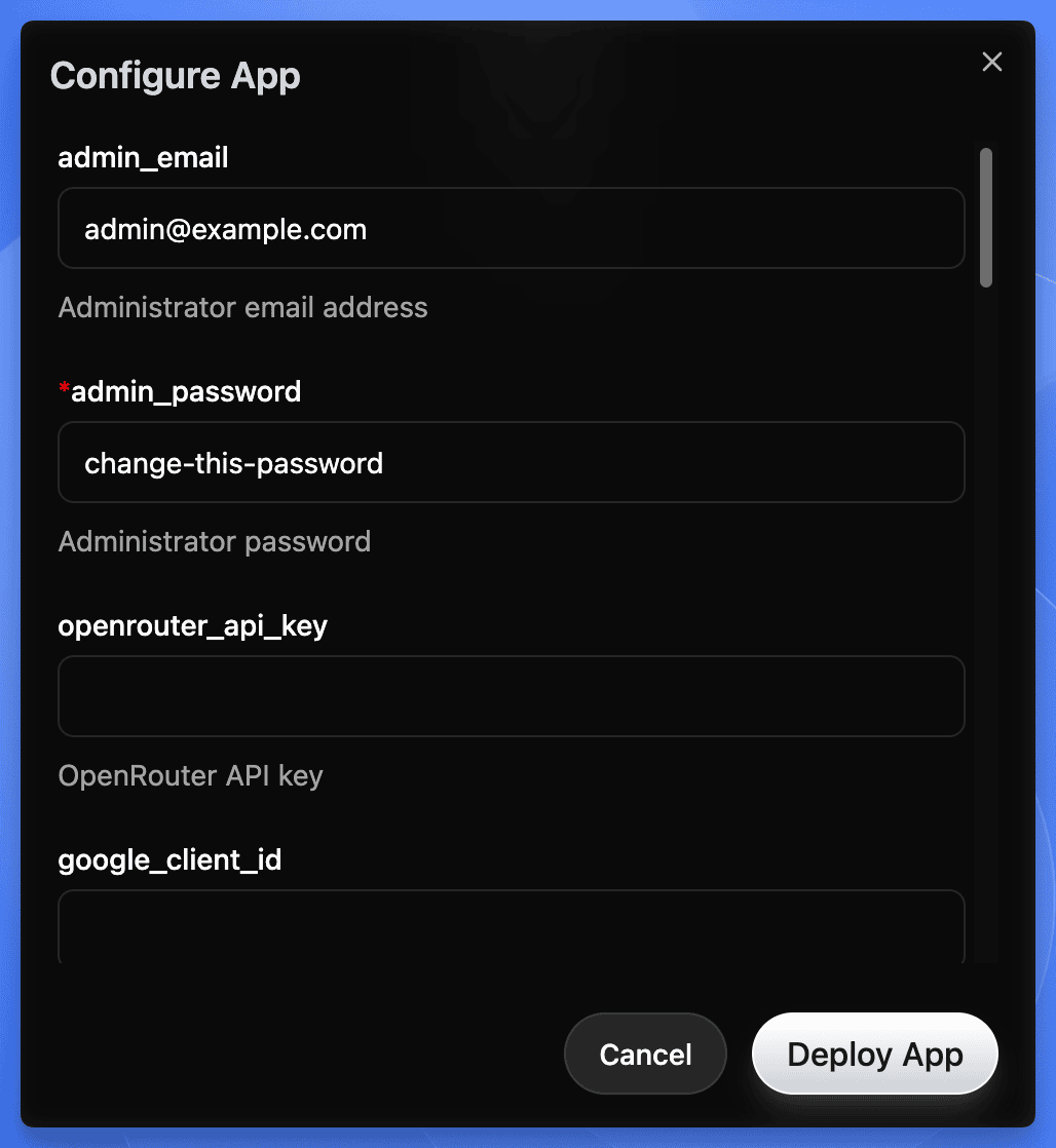 Sealos one-click deploy dialog for InsForge
